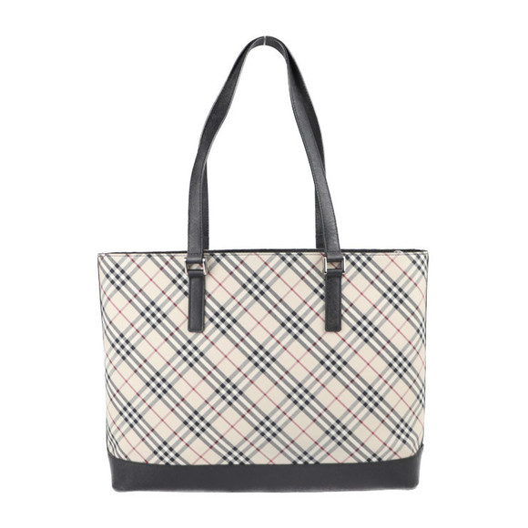 Burberry Tote Bag Canvas Leather Check Pattern Beige Black - Picture 2 of 8
